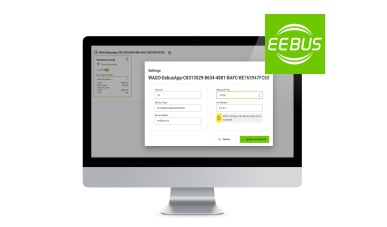 EEBUS-Logo neben einem Monitor.