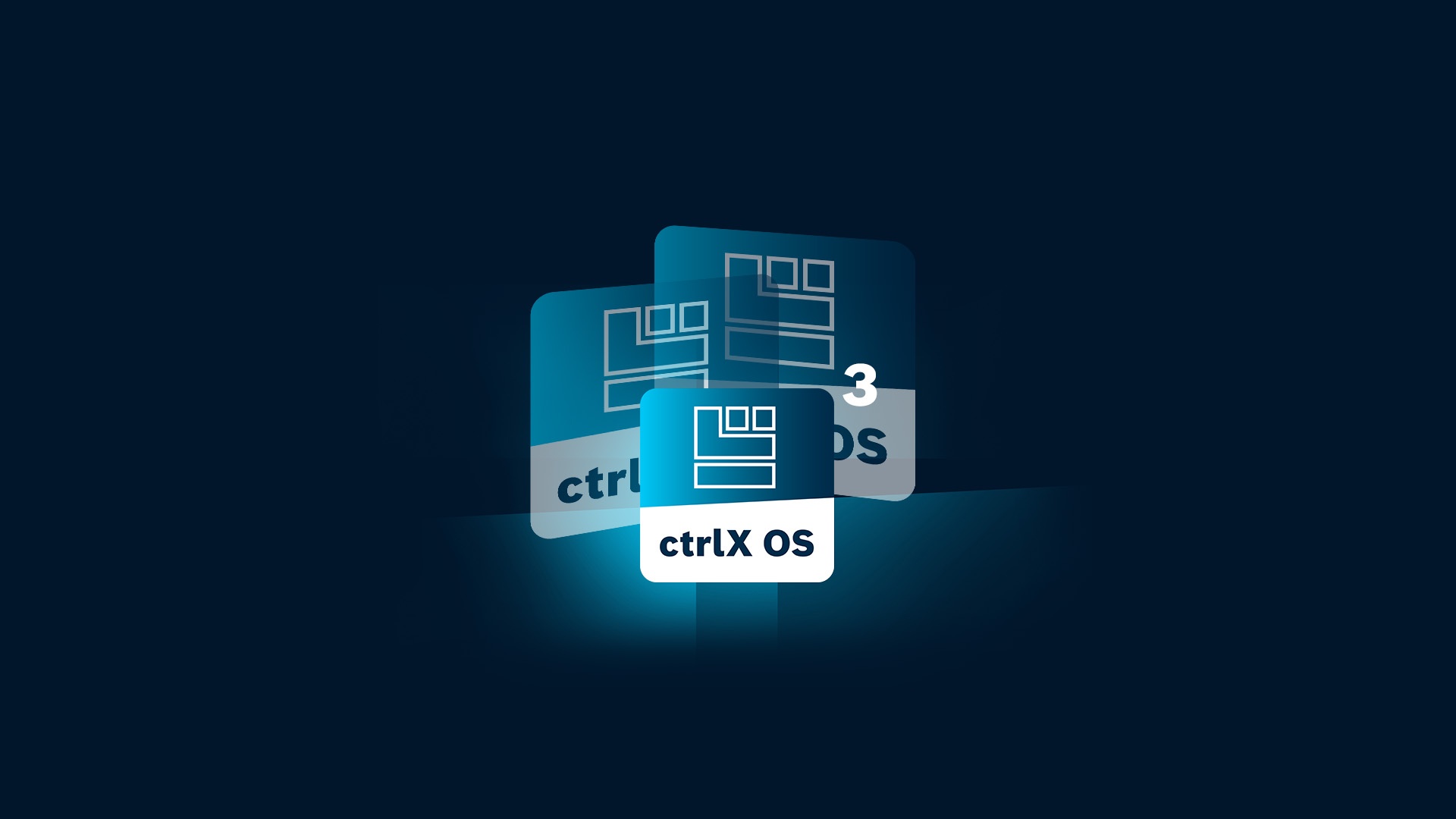 Blue background with three identical ctrlX OS app icons.