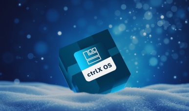 ctrlX OS App-Icon, das in einer Schneelandschaft steckt.