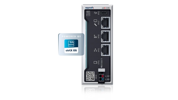 Powered by ctrlX OS App-Icon next to a ctrlX CORE